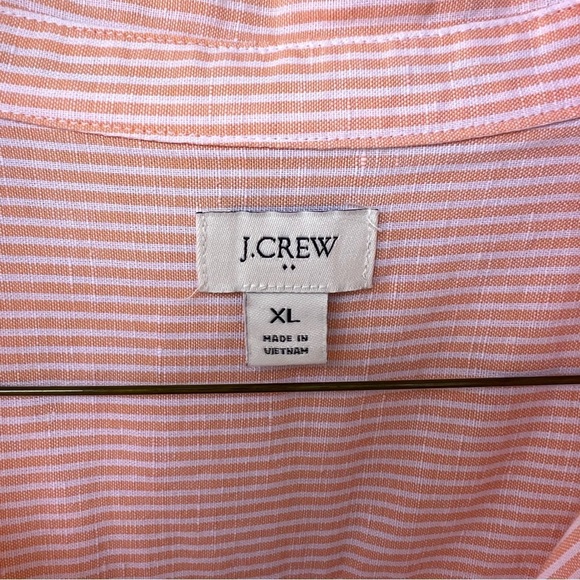 J.CREW LINEN POPOVER V-NECK TUNIC TOP ORANGE SHERBET WHITE STRIPE SIZE XL - Picture 2 of 6